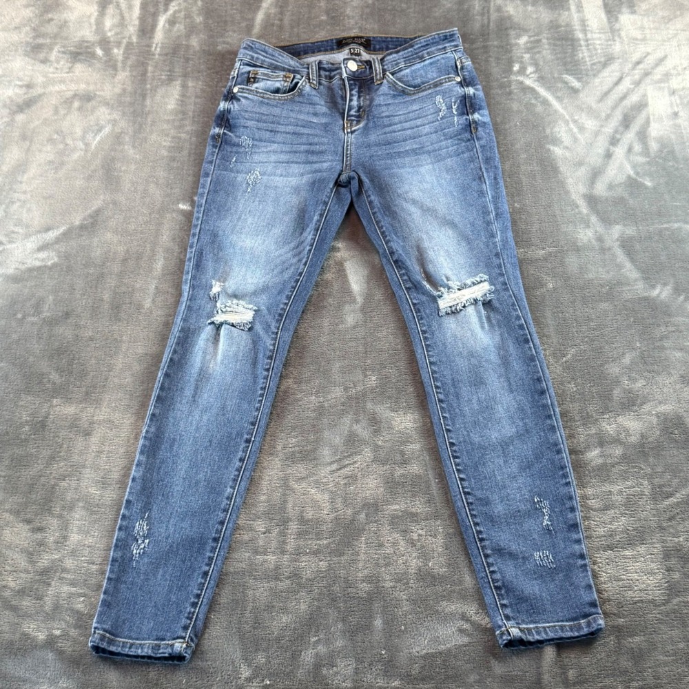 Judy Blue Mid Rise Distressed Skinny Jeans Medium Wash Womens 5/27‎ JB82124MD